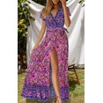thumbnail image 2 of Vestido largo de fiesta en la playa con abertura y manga corta con cuello en V y estampado floral bohemio para mujer Zhivalor WMZY-781-24, 2 of 8