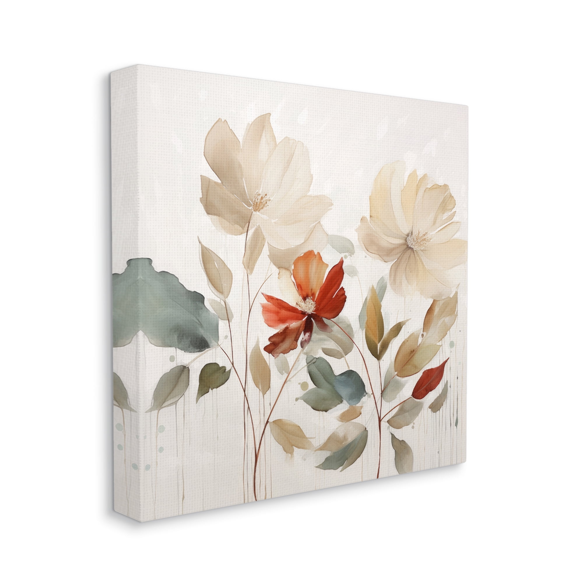 Stupell Industries Beige Flowers Red Detail Botanical & Floral Painting Gallery Wrapped Canvas Art Print Wall Art, 24 x 24