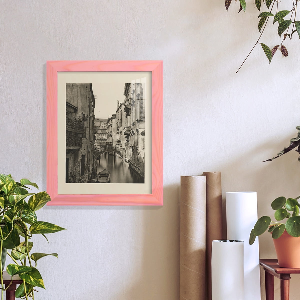 Vintage Views of Venice IV - Framed Print w/glass - Sunset Pink