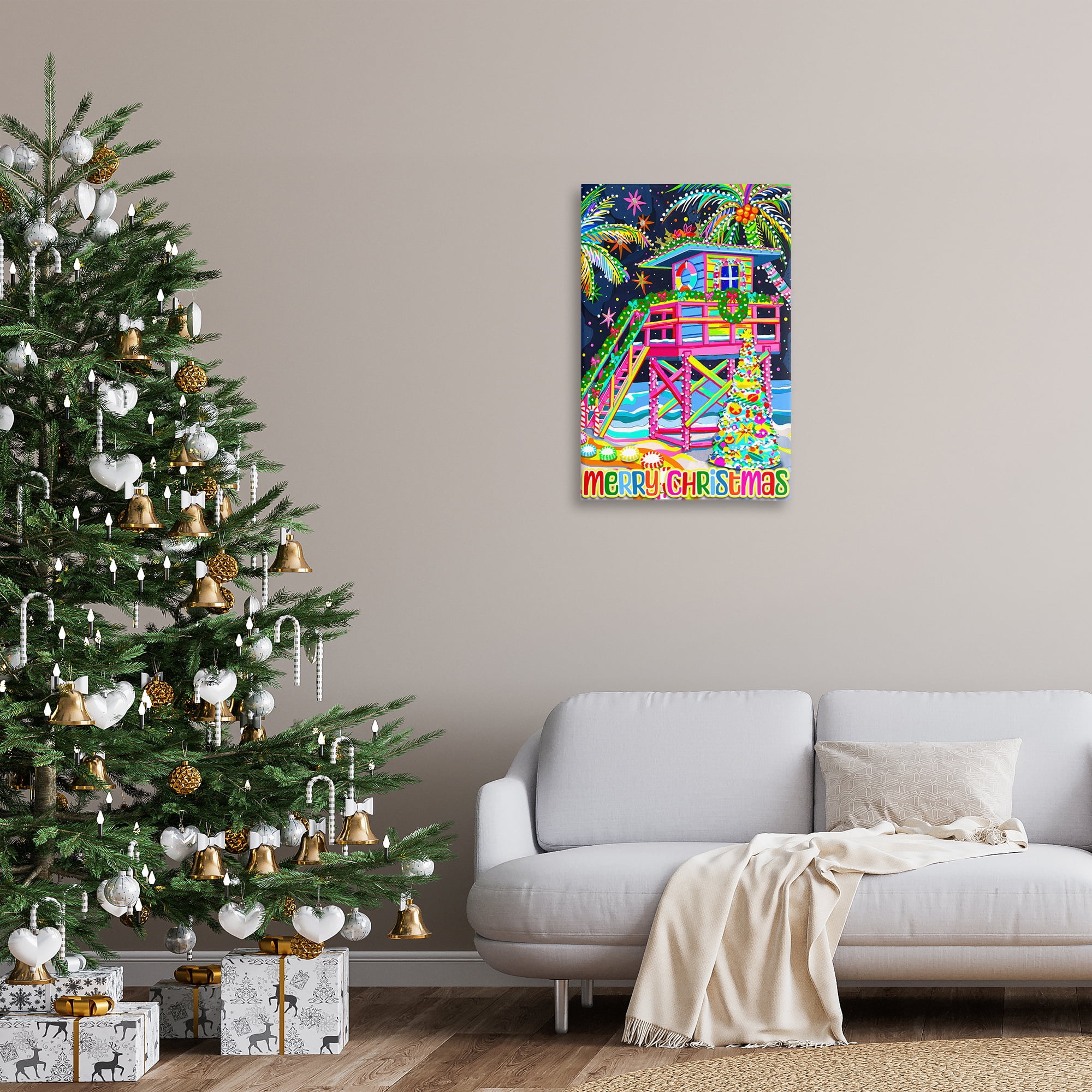 Stupell Industries Whimsical Seaside Christmas Holiday Painting Gallery Wrapped Canvas Art Prints Wall Art, 20 x 30