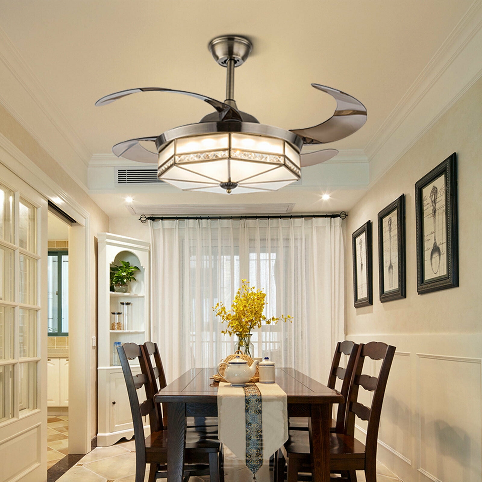 42"Tiffany Style Chandelier Classic Modern Indoor Ceiling Fan with LED light Ceiling light with Fan pendent celling lighting lamp light fixture Remote Control 3 Speed Adjustable