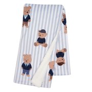 Lambs & Ivy Blue Stripe Minky/Faux Shearling Sweater Bear Baby Blanket