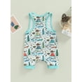 thumbnail image 3 of Caoirhny Newborn Sleeveless Patchwork Edge Romper, Marine Animals Printed Round Neck Snap Crotch Loose Fit Bodysuit, 3 of 8