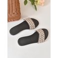 thumbnail image 2 of Women Rhinestone & Faux Pearl Decor Slide Sandals, Fashion Summer Flat Sandals, 2 of 4