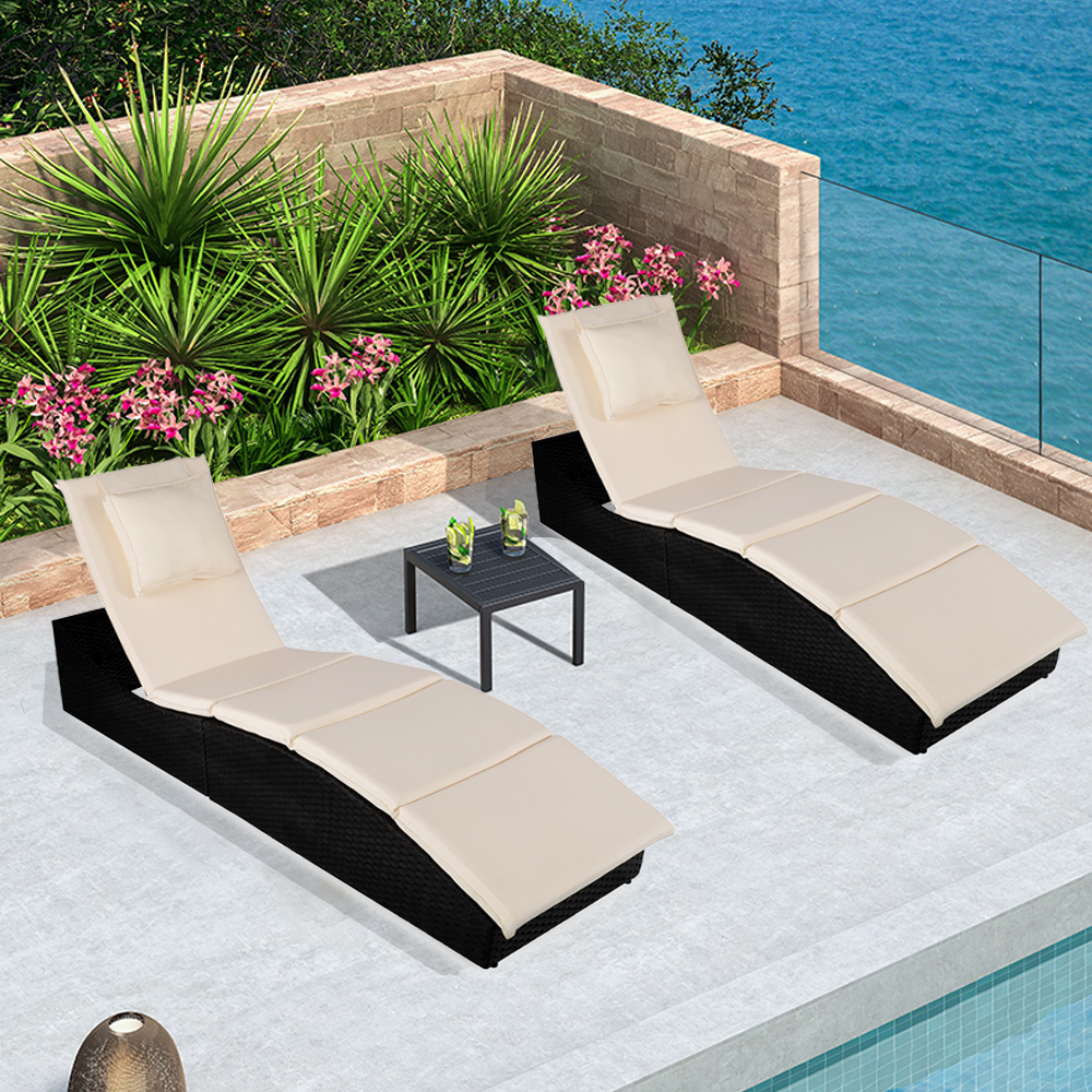 2-Piece Patio Rattan Pool Lounge Chair with Cushion, 5 Adjustable Positions Folding Patio Chaise Lounge, Outdoor Wicker Beach Reclining Chair, PE Rattan Beach Lounger Chair for Balcony Deck Patio, T25 - image 4 of 9