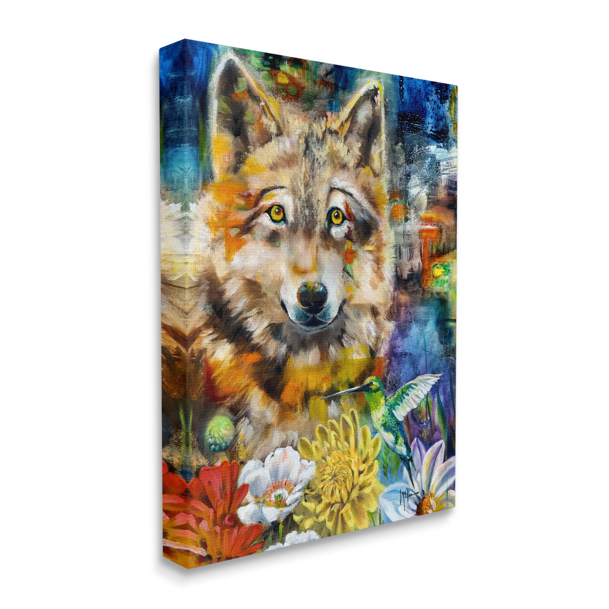 Stupell Industries Wolf with Abstract Florals Animals & Insects Painting Gallery Wrapped Canvas Art Print Wall Art, 24 x 30