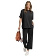 thumbnail image 3 of Ronuti Two Piece Sets for Women Summer Outfits Oversized Wide Leg Crop Pants Lounge Sets Airport Beach Vacation Clothes, 3 of 9
