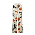 thumbnail image 5 of Halloween Pumpkin & Spider Print Wide Leg Pants for Women, 1-Pc Drawstring Loose Palazzo Trousers — Soft Breathable Lounge Bottoms & Halloween Pajama Pants Complexion L, 5 of 6