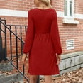 thumbnail image 4 of JGGSPWM Women's Solid Round Neck Button Sweater Dresses Long Sleeve Loose Casual Pleated Fall Dress with Pockets Red M, 4 of 4