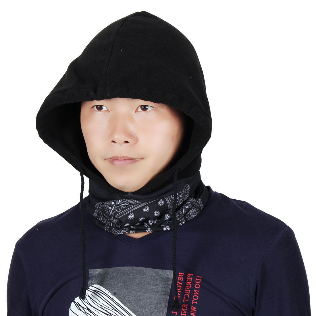 Fleece Fish Pattern Face Mask Riding Double Layer Neck Protector Balaclava Black by Unique-Bargains