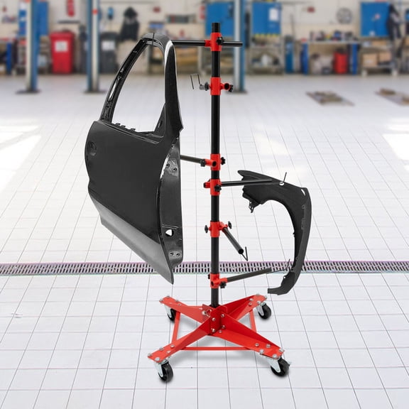 Panel Tree Paint Stand, Panel Holder, Adjustable Center Post Hang Automotive Doors Fenders Bumpers 6 Hooks 4 Wheels