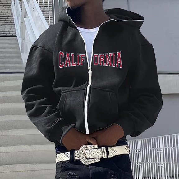 CONZONE Mens Casual Hoodies Long Sleeve Pullover Hoodie for Men Zip Up Letter Graphic Y2K Fall Hooded Sweatshirts With Pocket