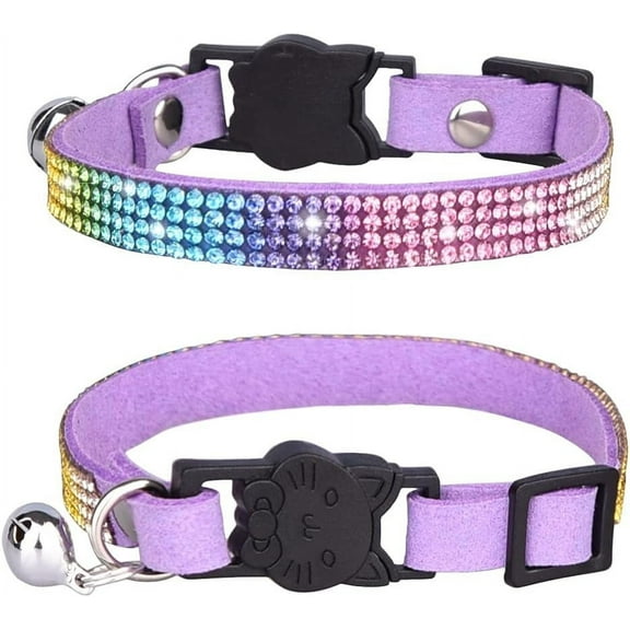 Cat Collar with Bell, Minzimin Breakaway Safe Pet Collar Kitty Necklace for Small Dogs Cat Kitten Bling Rhinestone Girl Boy Adjustable Length(1pcs)