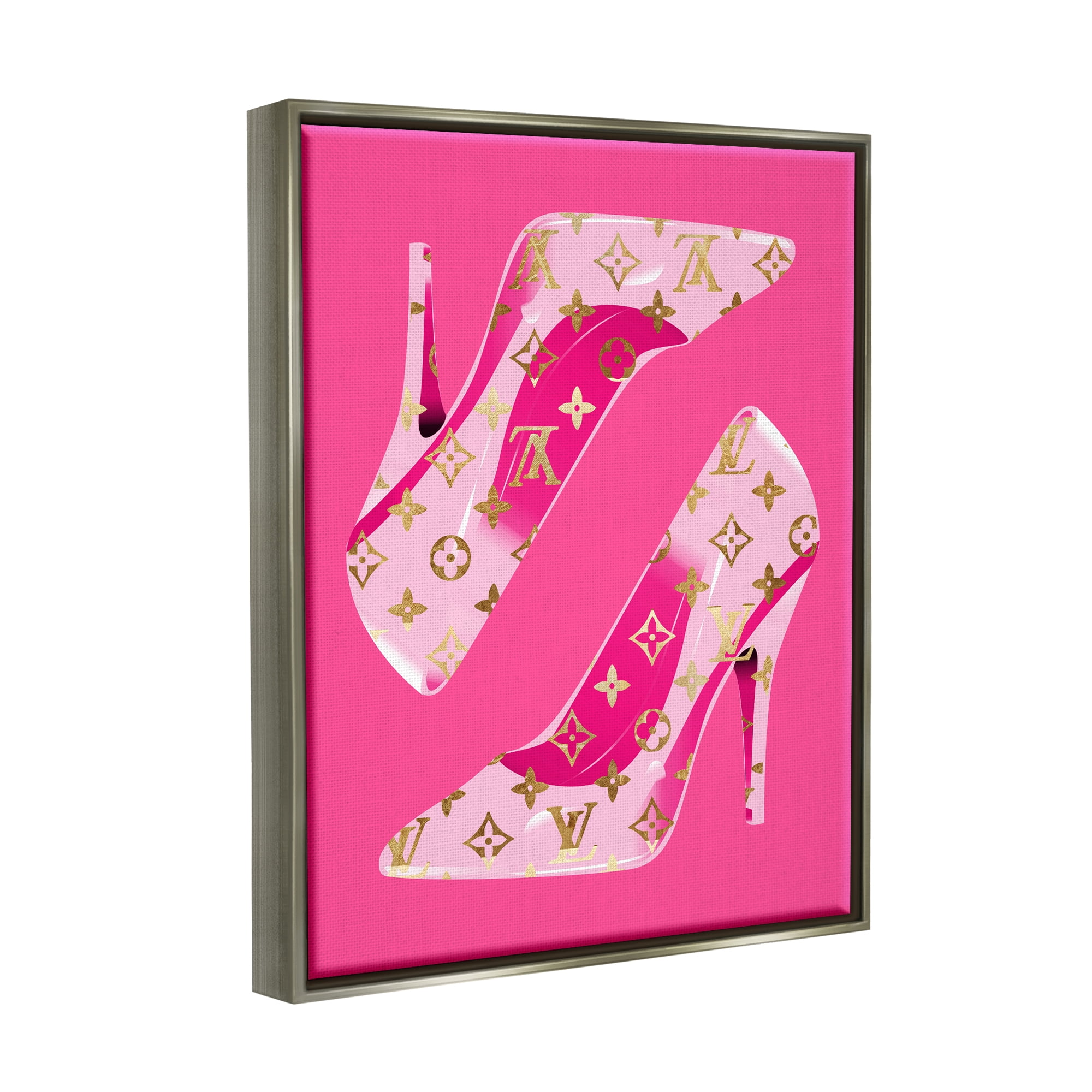 Stupell Industries Pink Fashion Heels Beauty & Fashion Painting Gray Floater Framed Canvas Art Print Wall Art, 17 x 21