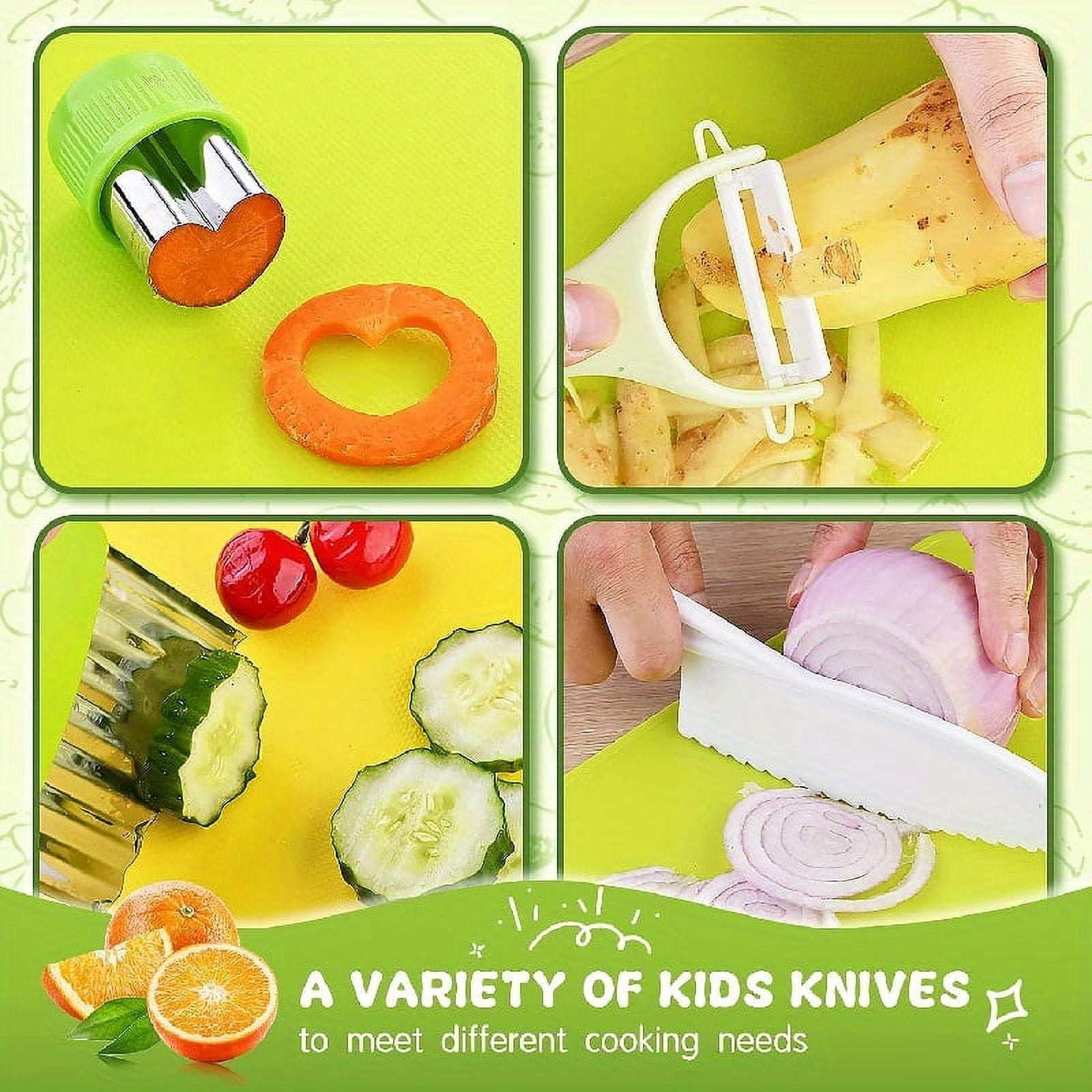 13 Pieces Montessori Kitchen Tools Cooking Sets Real-Toddler Safe Knives Set For Real Cooking With Plastic Toddler Safe Knives Crinkle Cutter Cutting Board