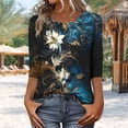 thumbnail image 4 of Levmjia Womens Tops Vintage Boho Floral Printed 3/4 Sleeve T Shirt Loose Casual Round Neck Blouse Pullover Polyester Comfortable All Season, 4 of 7