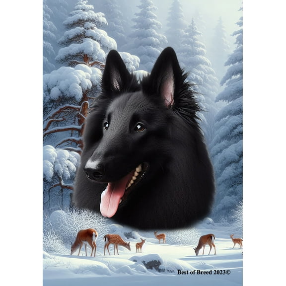 Belgian Sheepdog - Best of Breed  Winter Wonderland House Flag 28" x 40"