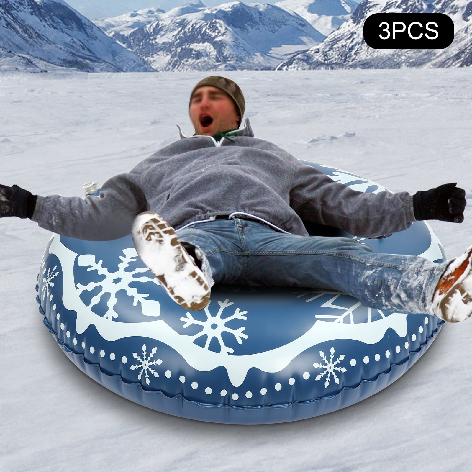 3PCs Snow Tubes, 48 Inches PVC Cold-Resistant Inflatable Sled, Thickened Heavy Duty With Handles for Winter Activities ,Outdoor Family Snow Toys
