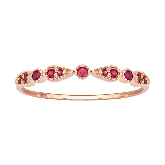 10k Rose Gold Genuine Round Ruby Stackable Band