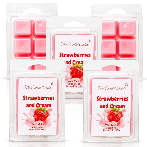 5 Pack - Strawberries & Cream - Sweet Strawberry with Cream Scented Melt- Maximum Scent Wax Cubes/Melts - 2 Ounces x 5 Packs = 10 Ounces
