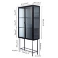 thumbnail image 7 of Retro Fluted Glass Storage Cabinet with Two Detachable Shelves, Dual Doors Corner Cabinet Buffet Sideboard with Metal Frame, Dust-free Tall Accent Cupboard with Storage for Living Room, Black, 7 of 7