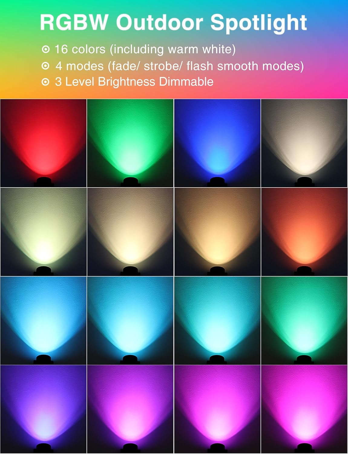 SUNVIE RGBW Christmas Spotlight Outdoor Color Changing LED Landscape Lighting 12W with Remote Control Waterproof for House Garden Decorative, 6 pack