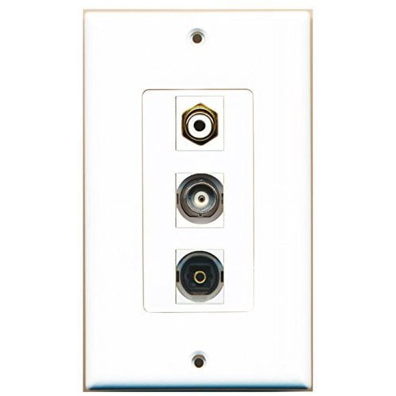 RiteAV - 1 Port RCA White and 1 Port Toslink and 1 Port BNC Decorative Wall Plate Decorative