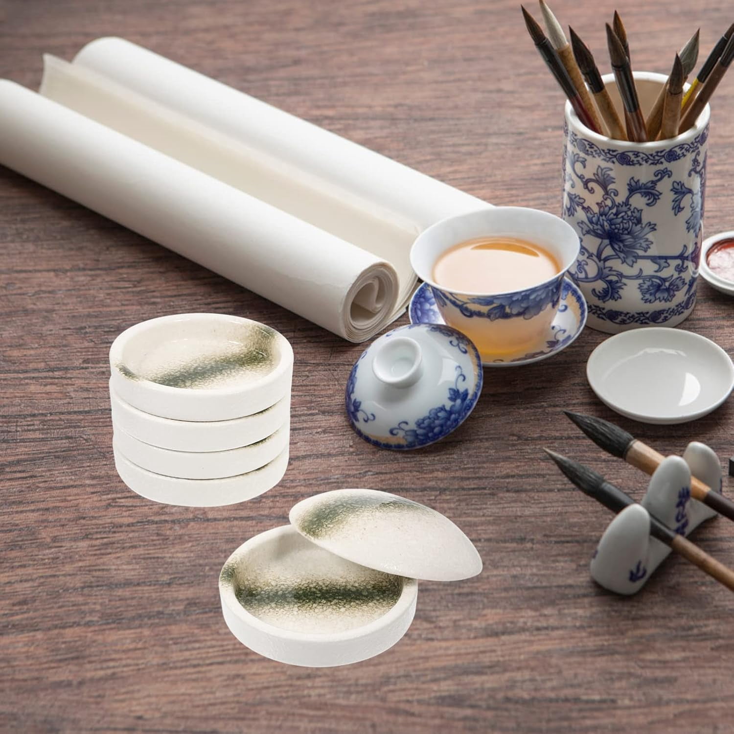 ABPETE 5 Layers, Stack-able Paint Plate, Porcelain Chinese Painting Mixing Trays, Watercolor Paint, Ink Mixing Tray, Artist Paint Coloring Tray with Lid
