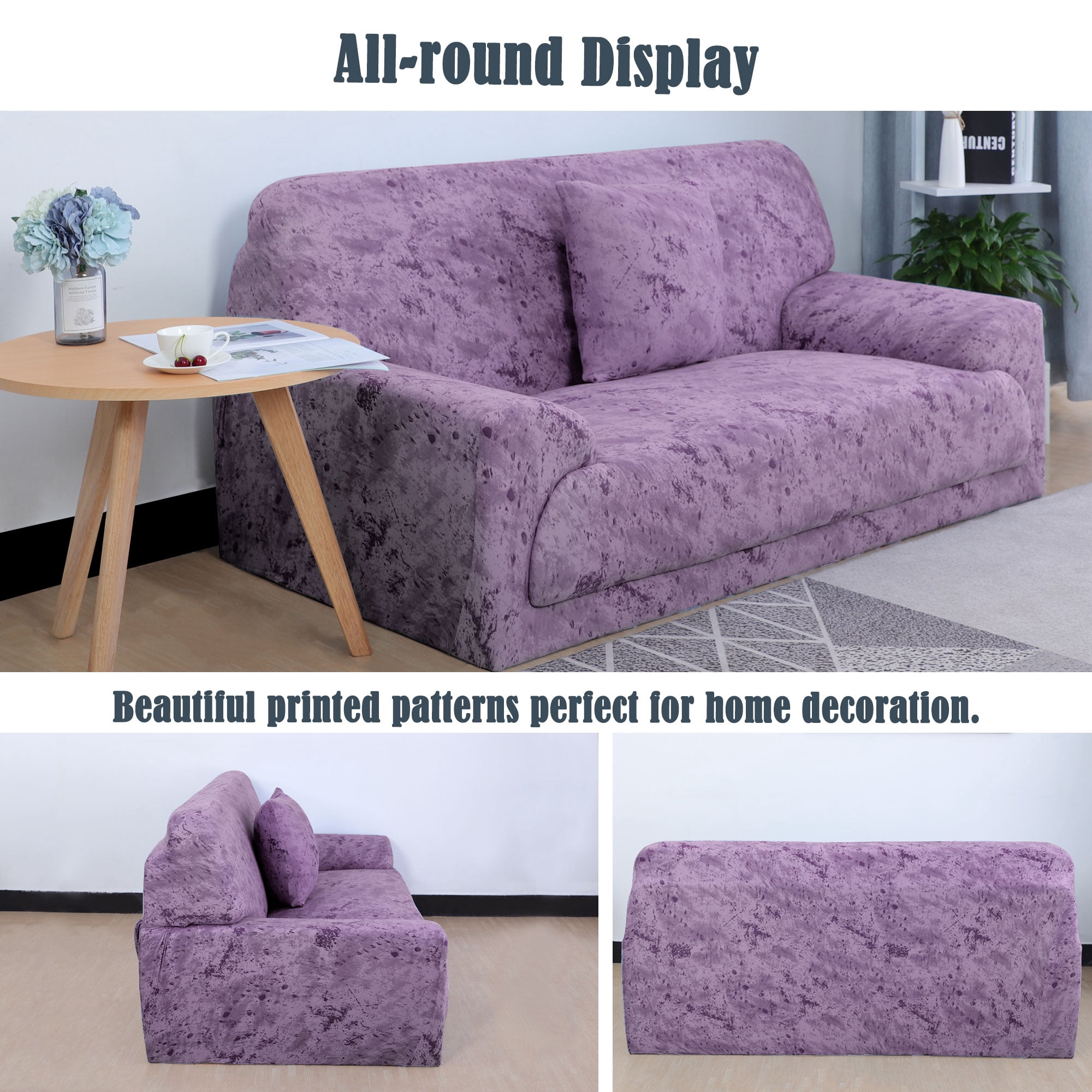 PiccoCasa 2 Seater Sofa Slipcover Ink Painting Printed Couch Cover, 57"-72", Pale Purple