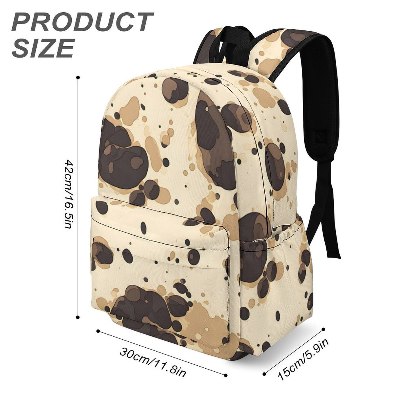 Large Capacity Half Print Backpack 11.8×16.5×5.9in Multifunctional Zipper Design Convenient Switch Milk Cow Print Style Sienna_1