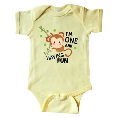 

Inktastic I m One and Having Fun with Monkey Gift Baby Boy or Baby Girl Bodysuit