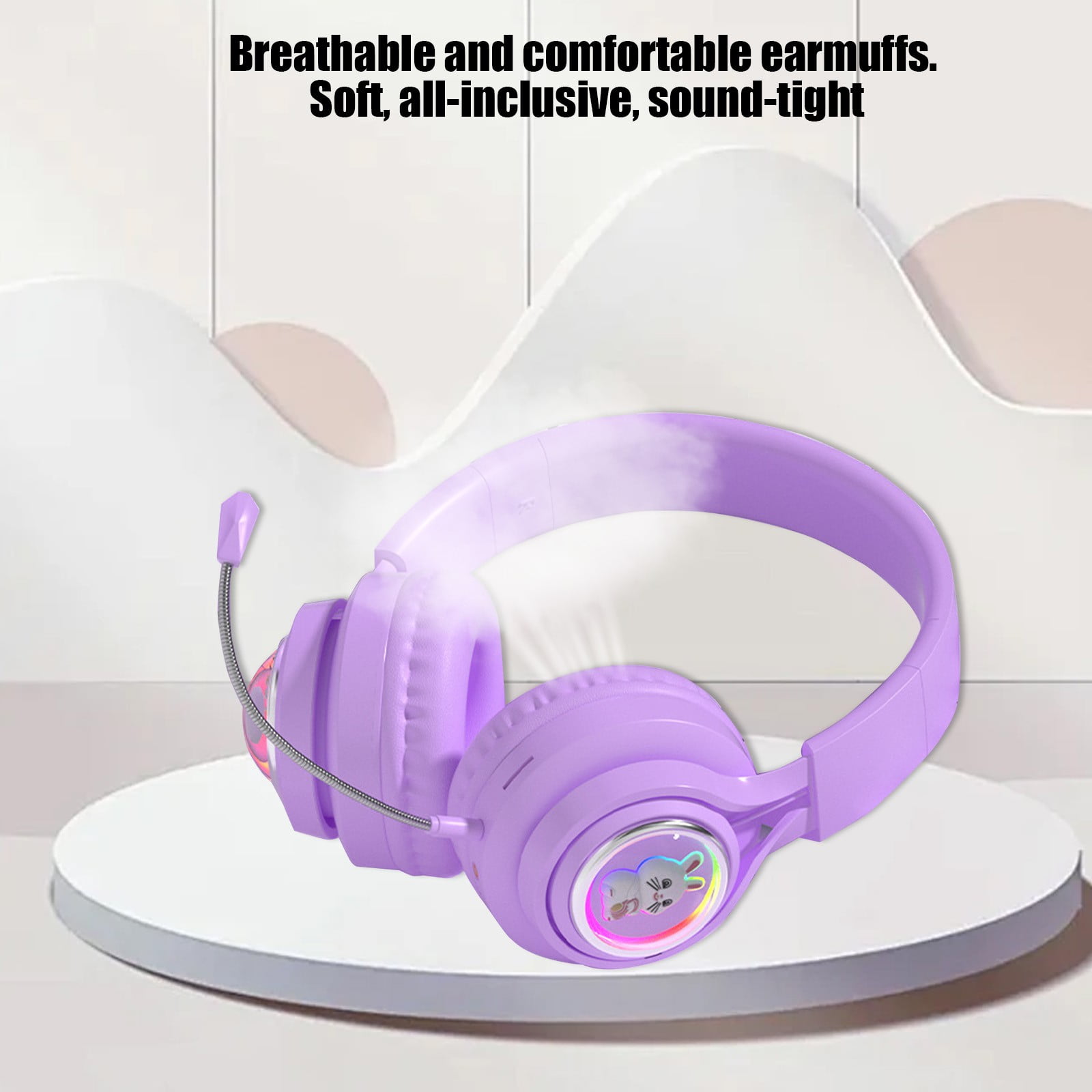 Active Noise Cancelling Headphones, Wireless Over Ear Bluetooth Headphones, 3EQ Modes via Button, 60H Playtime Lightweight Folding Stereo Bass Headset with Mic, for Travel Home(Purple)