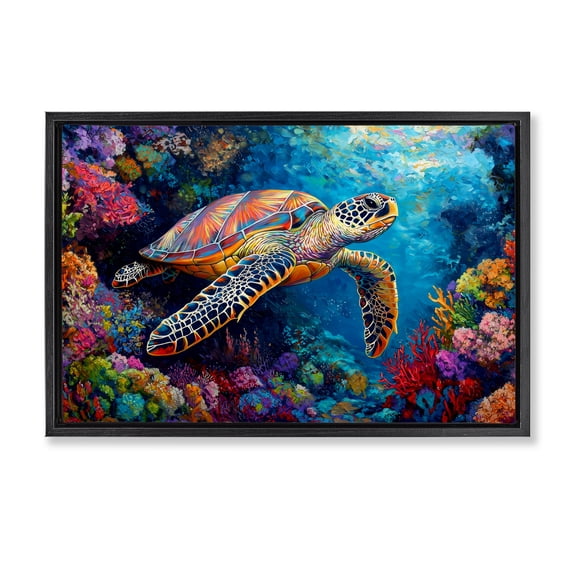 Stupell Industries Contemporary Colorful Coral Reef & Turtle Black Floating Frame Canvas Art, 25 x 17, by LSR Design Studio