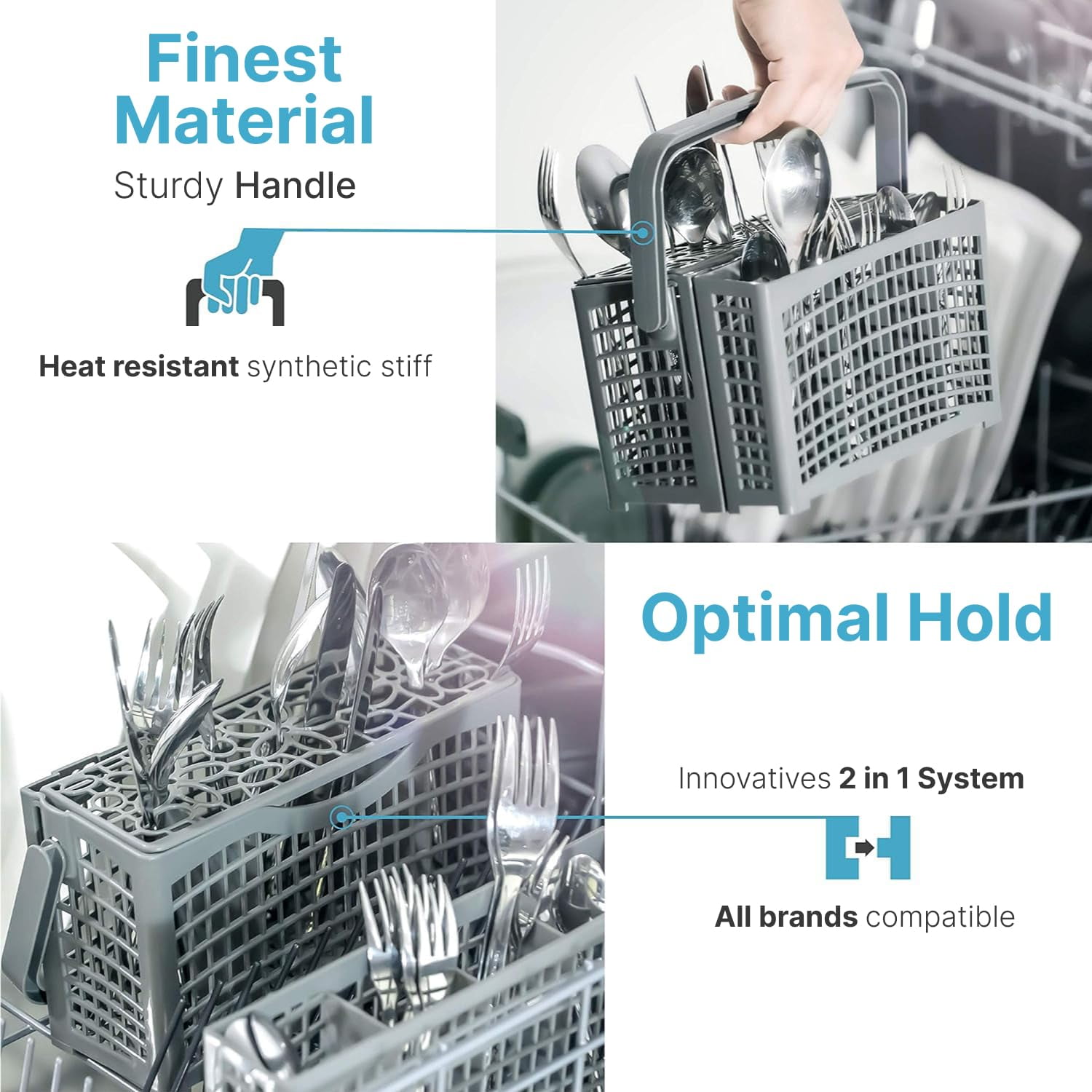 Plemont Original cutlery basket for the dishwasher | Dimensions 9x 3.5 & 2x 5.5in | Dishwasher basket with 2 in 1 solution | silverware basket for dishwasher with heat -resistant plastic