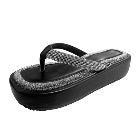 

Flip Flops for Women Round Glossy Tow Women S Fashion Flip-Flops Toe Beach Rhinestone Platform Women S Slipper Flip Flops Pu Black 39