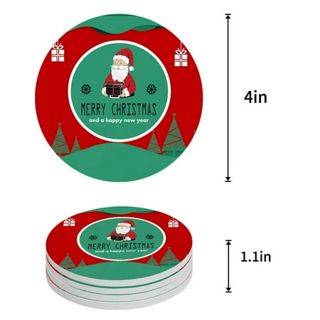 

FMSHPON Merry Christmas Funny Skiing Santa Claus Set of 4 Round Coaster for Drinks Absorbent Ceramic Stone Coasters Cup Mat with Cork Base for Home Kitchen Room Coffee Table Bar Decor