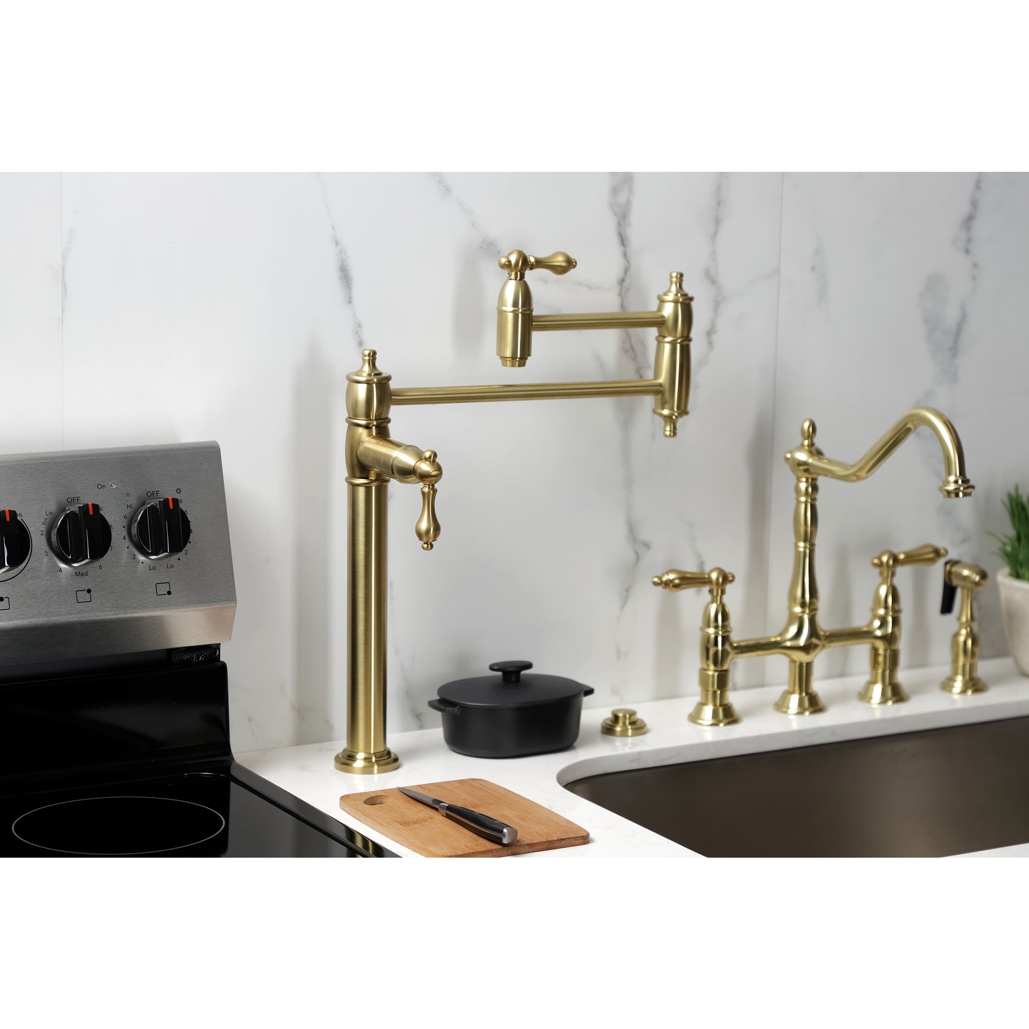 Kingston Brass KS3707AL Restoration Deck Mount Pot Filler Faucet, Brushed Brass