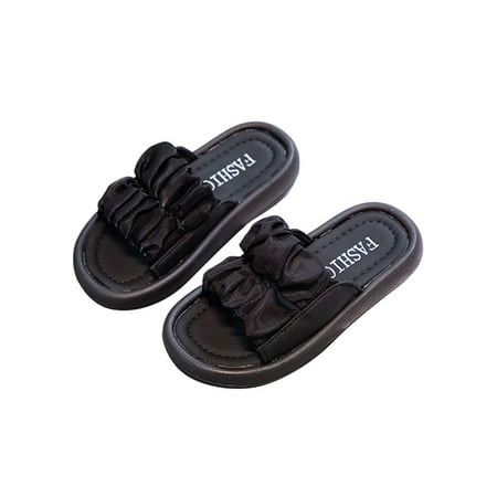 

UKAP Kids Slide Sandal Slip On Slides Beach Flat Sandals Casual Slippers Girls Shoes Summer Non-Slip Black 11.5C