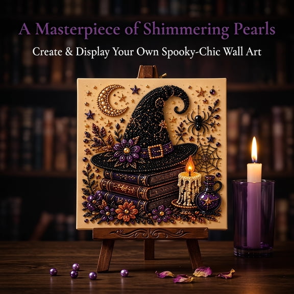 Halloween Ghost Pearl Art DIY Kit, 3D Pearl Mosaic Craft Set, All Six Spooky Witch Ghost Themed Pearl Drill Art Supplies, DIY Fall Home Decor Wall Art, Beginner DIY Seasonal Party Gift E 1Pc