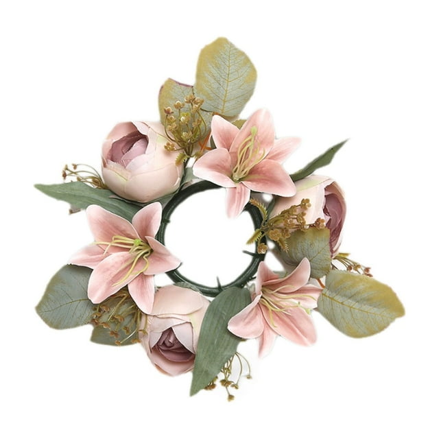 Fasiaou Candle Rings Wreaths Centerpieces: Flower Rose Wreath for Wedding Party Christmas Table Decorations - Spring Summer Front Door Porch Decor,A