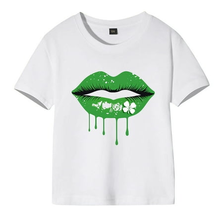 

ZMHEGW Toddler Girls Boys Irish Festival Summer Short Sleeve Lips Prints T Shirt Tops for Children Clothes Soft