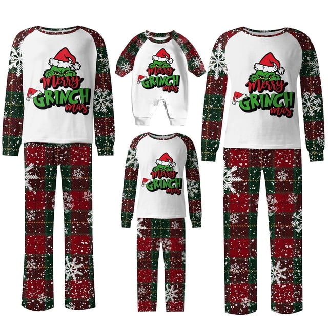 Conjuntos de pijamas navideños familiares a juego Grinch 2024, pijama de Grinch con parte superior y pantalones de pijama a cuadros, pijama de Grinch para niños y adultos para la familia, 8 Años