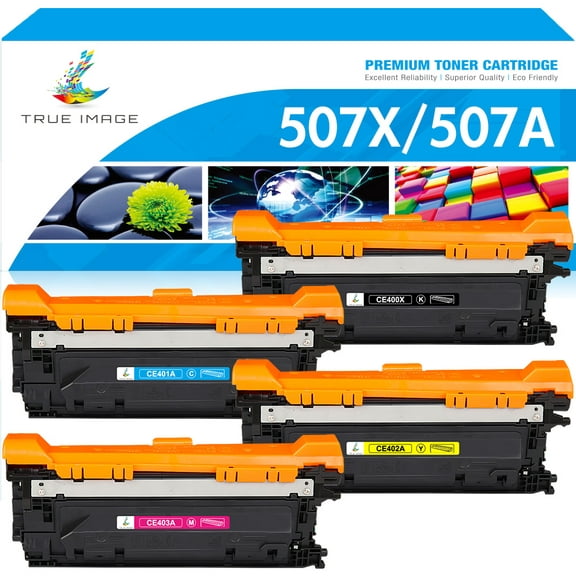 True Image 4-Pack Compatible Toner Cartridge for HP CE400X 507X Work with Enterprise 500 color M551dn M551xh MFP M575dn M575F M570dn Printer (Black,Cyan,Magenta,Yellow)