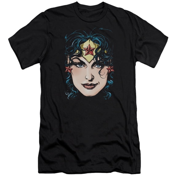 Dco Jla - Wonder Woman Head - Premium Slim Fit Short Sleeve Shirt - Medium