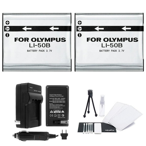 LI-50B Battery 2-Pack Bundle with Rapid Travel Charger and UltraPro Accessory Kit for Select Olympus Cameras Including SZ-14, SZ-15, SZ-16, Tough TG-610, and TG-620
