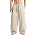 thumbnail image 2 of Ceisia Men's Linen Blend Wide Leg Pants Elastic Waist Drawstring Casual Solid Color Loose Fit Trousers Beige XL Gift, 2 of 6