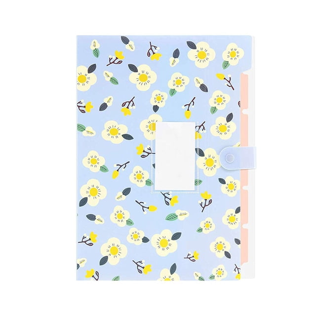 Blue Expanding Files Folder 8 Pockets A4 Accordion File Organizer,Index Accordion Binder High Capacity Expanding Document Folder for Business Office, Flower Design Expanding File Folders