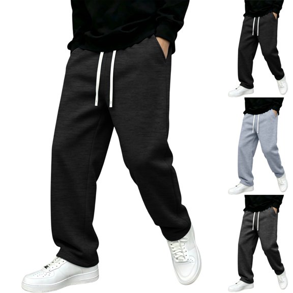 UDAUDU Sweatpants Men Straight Leg Elastic Waist Lounge Drawstring Jogging Pants | Gym Athletic, Y2k, with Pockets, Comfy Baggy, Soft Fall Winter, Dailywear, Dressy Casual Black M