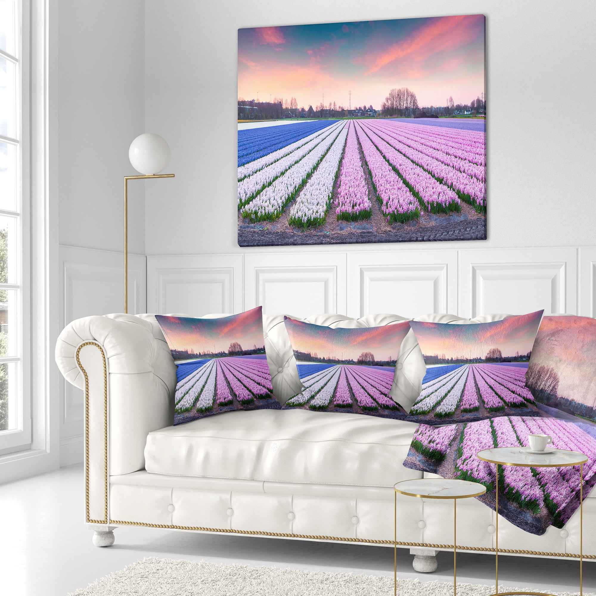 Designart Colorful Hyacinth Flowers at Sunrise - Photography Throw Pillow - 16x16