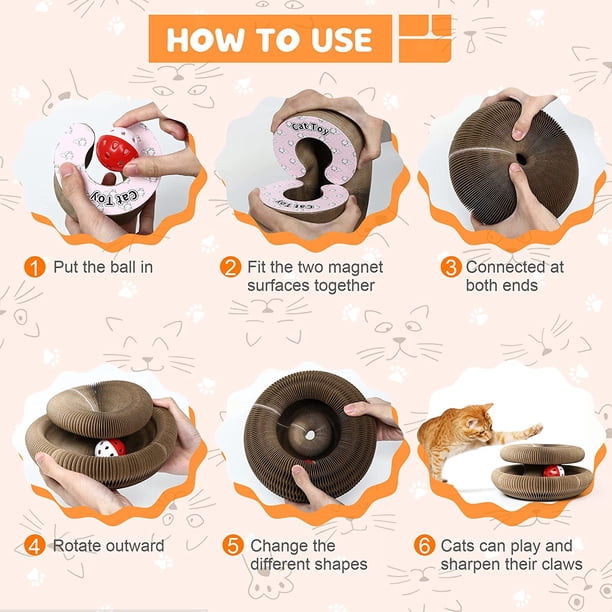 Rascador Para Gatos Plegable 2 En 1 Con Bola De Campana - Juguete Interactivo Que Cambia De Forma Con Imanes